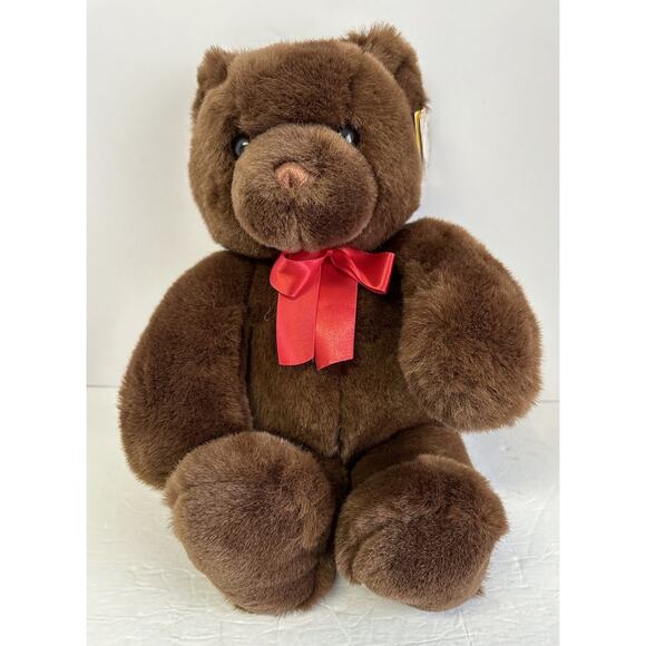 Gund Marshmallow Bear 17" Brown Teddy Plush Red Bow VTG Stuffed Lovey Tags SOFT - Picture 1 of 8